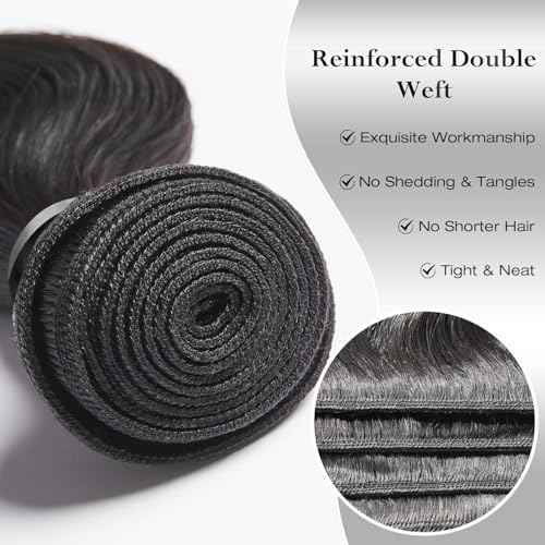 ASHINE Human Hair Bundle Body Wave Straight, Unprocessed Cambodian Raw Hair Bundles for Women Natural Black 24 Inch, Keep Soft and Silky After Multiple Washes
