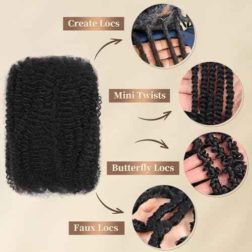 Afro Kinkys Bulk Human Hair for Mini Twist, Braiding, Loc Repair, Kinky Curly Hair, Natural Afro Bulk for Dreadlocks 3 Packs 90 Gram Natural Black Color(1B, 16 Inch£©