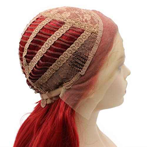 Long Wavy Red Half Hand Tied Heat Resistant Synthetic Lace Front Cosplay Wig
