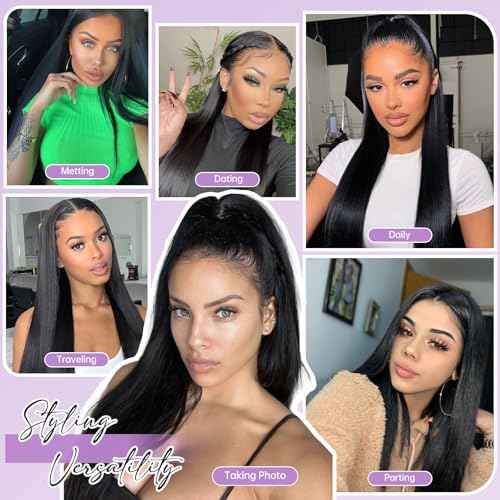 testar Black Lace Wigs 13x6 HD Lace Frontal Straight Wigs with Baby Hair 30 Inch Natural Black Lace Wig Synthetic Wig for Women Daily Use