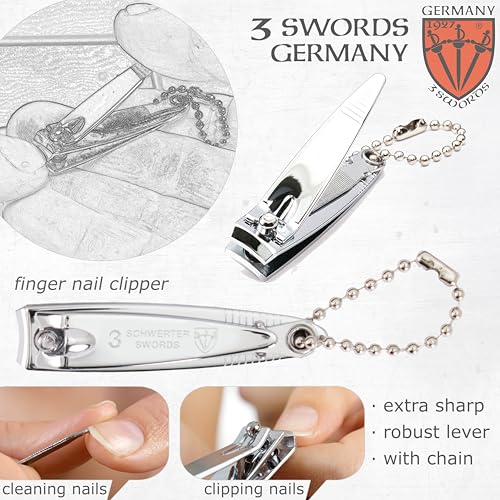 3 Swords Germany - Brand Quality 4 Piece Manicure Pedicure Grooming kit Set for Professional Finger & Toe Nail Care Tweezers File Clipper Brown Synthetic Leather case - Made by 3 Swords
