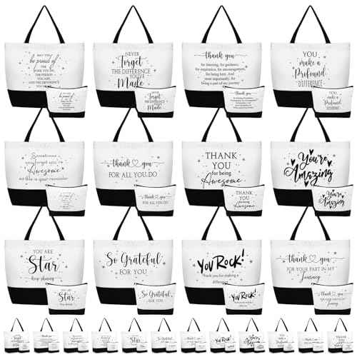 Abbylike 48 Pcs Christmas Thank You Canvas Tote Bags Employee Appreciation Gift for Women Teacher Coworker Staff Nurse