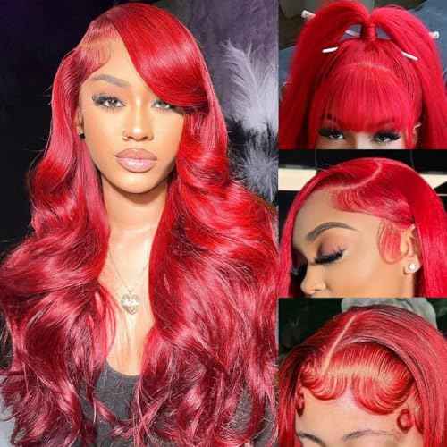 Body Wave Lace Front Wigs Human Hair Red Wig 24 Inch 200 Density 13x6 Lace Front Wigs Human Hair HD Lace Front Wigs Red Colored Wigs Frontal Wigs For Black Women