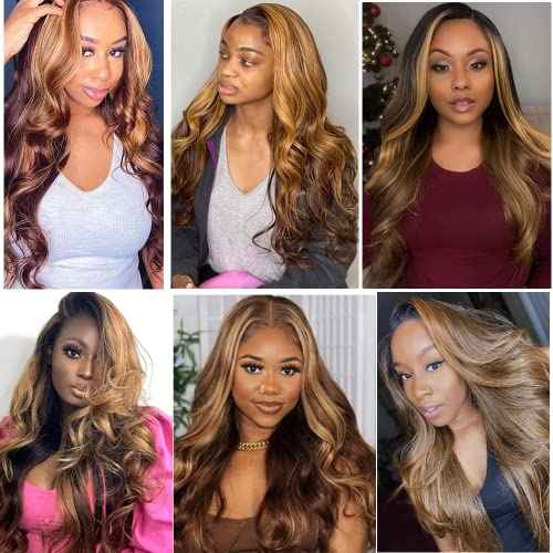 Ombre Two Tone Blonde Mixed With Brown Wet and Waye Bundles 30 32 34 inch P427 Human Hair Highlight Body Wave Bundles Double Weft Brazilian Hair Extension for Women