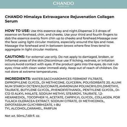 CHANDO Himalaya Extravagance Rejuvenation Collagen Serum (50ml/1.69oz) - Anti Aging Face Moisturizing Essence, Boosts Skin Elasticity and Reduces Fine Wrinkles