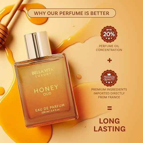 BellaVita Luxury Honey Oud Eau de Parfum (3.4 fl. oz.) | Patchouli, Vanilla, Bergamot, Floral & Spicy + Made with Clean & Vegan Essentials Oils + Cruelty Free | Long-Lasting Unisex Fragrance