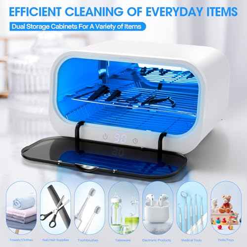 Nail Tool Sterilizer Cleaning Cabinet, LXIANGN Smart Sterilizer for Esthetician 12L Double Layer Large Capacity Cleaner Box Machine for Beauty Salons, Spas, Baby Bottle, Toys, Home Use (White)