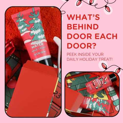 2025 Beauty Advent Calendar for Women, Christmas Countdown Gifts with Bath Bomb Bubble Bath Hand Cream Santa Sock, 24 Day Red Advent Calendar,Spa Christmas Gifts for Daughter Girls
