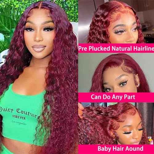 Burgundy Lace Front Wigs Human Hair 99J 13x4 HD Deep Wave Lace Front Wigs Human Hair Pre Plucked Colored Wine Red Wig Glueless With Baby Hair Wigs For Women