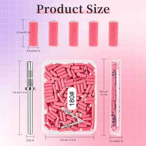 180 Grit Small Nail Sanding Sands, 200 Pcs Pink Sanding Bands for Nail Drill, 180 Fine Grit Sanding Bands for Nail with 3.1 MM Nail Drill Bit, Small Sanding Bands for Natural Nails Acrylic Gel
