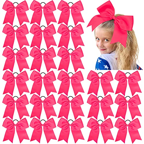 24 PCS 8" Large Cheer Bows Pink Girl Hair Bows Cheerleading Softball Team Bow Hair Accessories for cheerleaders football Competition Sports