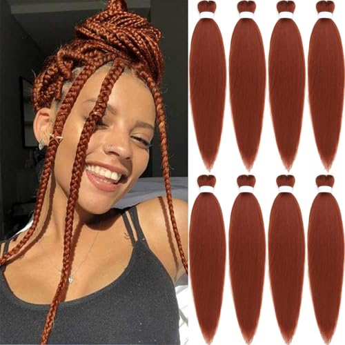 Braiding Hair Pre Stretched Ginger Easy Braids 26 Inches 350 Professional Braids Copper Hot Water Setting Synthetic Braiding Hair for Crochet Extensions (8Pcs,#350)