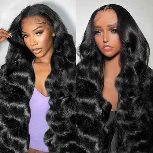28 Inch Body Wave Lace Front Wigs Human Hair 13x4 HD Transparent Lace Frontal Wigs Human Hair for Women Brazilian Virgin 180 Density Glueless Wigs Human Hair Pre Plucked with Baby Hair Natural Black