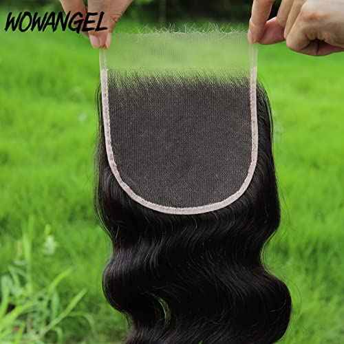 WOWANGEL 0.1mm Ultra-thin SKINLIKE Real HD Lace, 5x5 Body Wave Human Hair Closure Pre Plucked Invisible Swiss HD Lace Natural Hairline 12 Inch