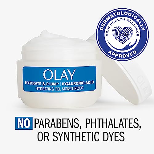 Olay Hylauronic Acid Face Mousturizer, Plump & Hydrate, Fragrance-Free - Hydrating Gel for Dry Skin Retain & Replenish Moisture, with Niacinamide, Non-Greasy, 2 Oz