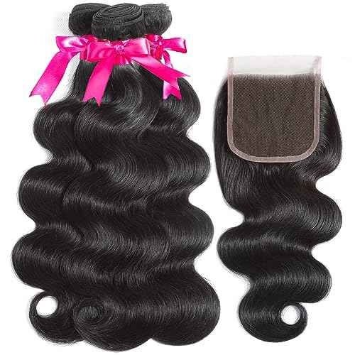 Flady Body Wave Brazilian Virgin Human Hair 3 Bundles With Closure - 12A Unprocessed 100% Virgin Hair