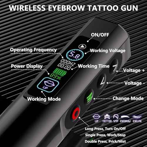 Professional Microblading Tattoo Gun Kit, Wireless Eyebrow Tattoo Pen Machine Kits, Complete Microblading Supplies with 2Pcs 500 mAh Battery, 20Pcs Cartridge Needles for Artists (Black)