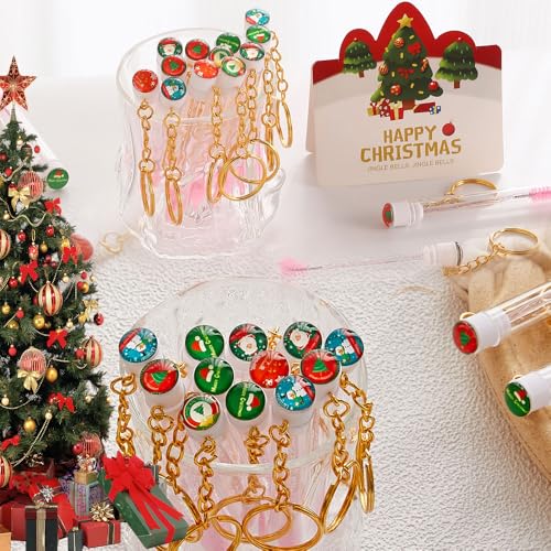 Upgrade 48 Pieces Disposable Mascara Wands Set, Include 24 Pcs Crystal Lash Spoolies Brush and 24 Pcs Reusable Keychain Christmas Holiday Gift Women Girls Makeup Tools