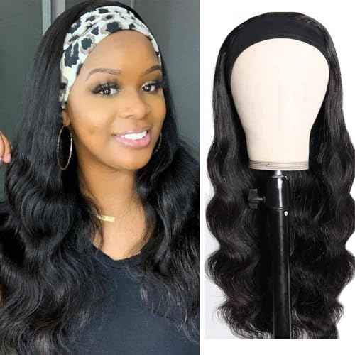 Body Wave Headband Wig Headband Wigs for Black Women Human Hair Glueless Wear and Go Glueless 100% Brazilian Virgin Human Hair Headband Wig 150% Density (16inch)