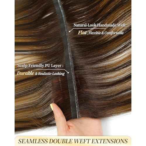 PANEWAY OVO Hair Extensions Real Human Hair Dual Hand Tied Invisible Weft Hair Extensions for Volume & Length Lightweight, Natural-Looking(#P2/8/T2,16Inch)