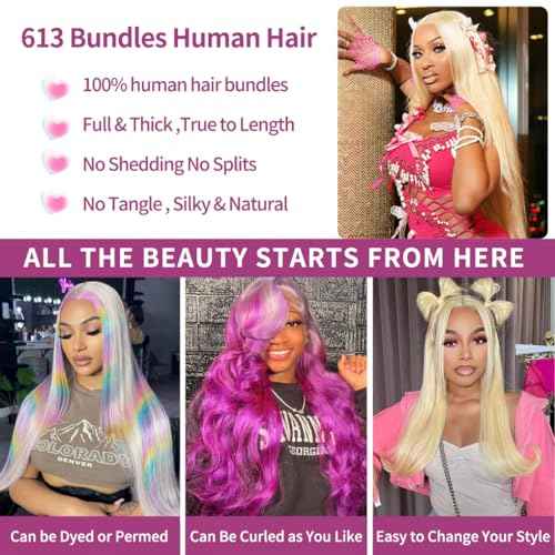 613 Bundle Human Hair 32 Inch Straight Blonde 1 Bundle Human Hair 14A Grade 100% Unprocessed Brazilian Virgin 613 Straight 1 Bundle