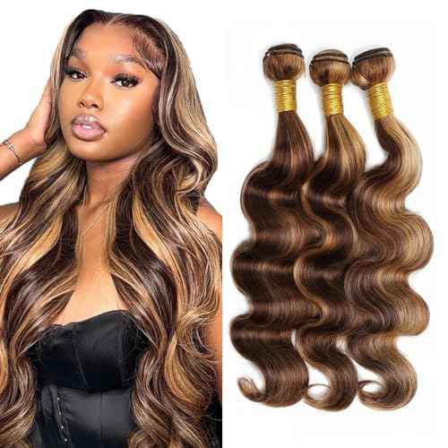 Ombre Two Tone Blonde Mixed With Brown Wet and Waye Bundles 30 32 34 inch P427 Human Hair Highlight Body Wave Bundles Double Weft Brazilian Hair Extension for Women
