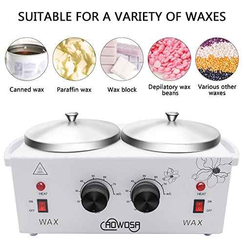 Double Wax Warmer Professional Electric Wax Heater Machine for Hair Removal, Dual Waxing Pot Paraffin Facial Skin Body SPA Salon Equipment with Adjustable Temperature Set