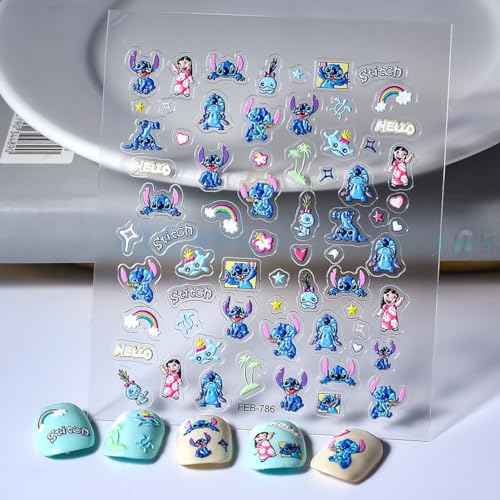 5D Embossed Cartoon Nail Stickers - 1Pcs Cute Nail Stickers for Nails Art Cartoon Reliefs Self Adhesive Supplies Nails Decals Cute DIY Designs Sticker for Women and Girls