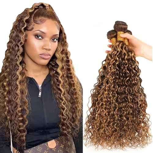 Honey Blonde Water Wave Bundles Ombre Human Hair 3 Bundles 14 16 18 Inch Unprocessed Brazilian Virgin Blonde Water Wave Bundles Human Hair Extensions P4/27 Water Wave Bundles