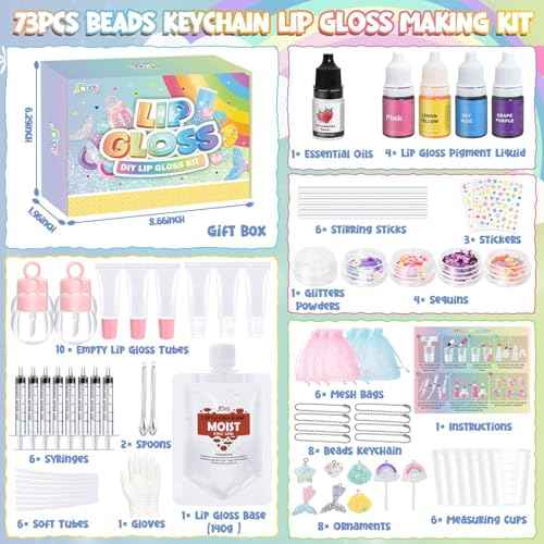 Jcoos Lip Gloss Making Kit - Keychain DIY Lip Gloss Set for Teens Kids, DIY Lipgloss Making Kit, Make Your Own Lip Gloss Kit, Moisturizing Glitter Keychain Kids Gifts Tweens Girls Christmas 10-12