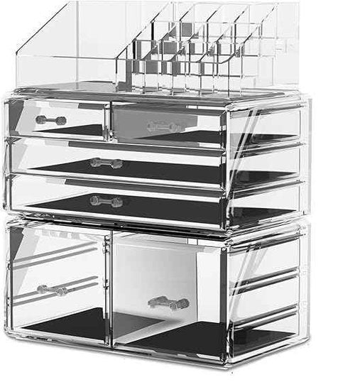 HTXsky Professional 6-Drawer Makeup Cosmetic Organizer - Large Portable Storage Case & Display Box for Women, Countertop Beauty Products (Clear)