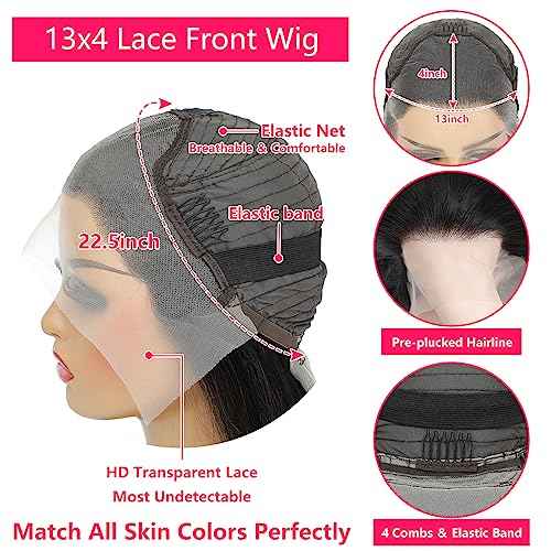 Straight Lace Front Wigs Human Hair 180% Density 13x4 HD Transparent Lace Frontal Human Hair Wigs for Women 180% Density Glueless Wigs Human Hair Pre Plucked Natural Black Color 20inch