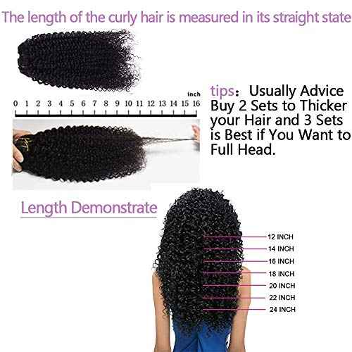 16 Inch Kinky Curly Clip ins Human Hair 110g 8pcs 20 Clips 3C 4A Curly Clip In Hair Extensions Real Human Hair Brazilian Virgin Hair Full Head for Women Natural Black