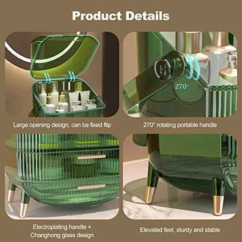 Ergocar Portable Retro Series Multi-Function Make Up Case Dustproof Cosmetic Storage Box, Skin Care Products Jewelry Organizer Finishing Box Bathroom Desktop - Retro Green