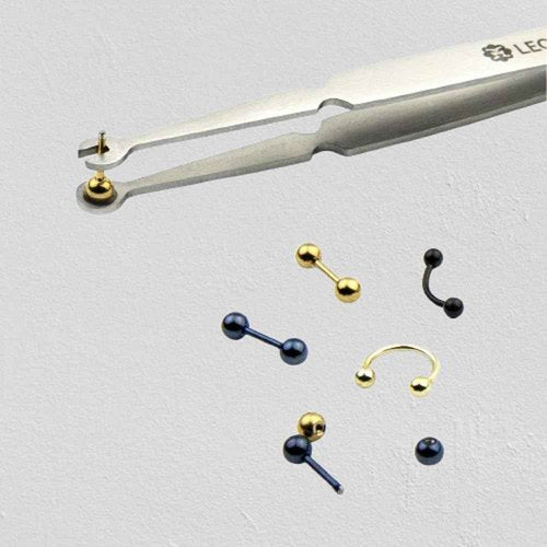 Leogon Piercing Tweezer Ball Grabber Tool | Stainless Steel Piercing Clamps Pliers for Tongue Rings, Labret, Earrings & All Piercings (4.5")