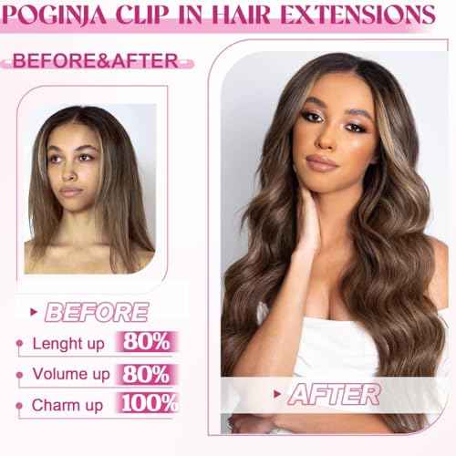 Clip in Hair Extensions Real Human Hair, Remy Human Hair Extensions Clip ins for Women, 100% Natural Human Hair, Double Weftm, 24inch 120g 8Pcs, #4/27 Chocolate Brown to Honey Blonde