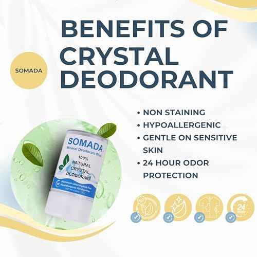 SOMADA Crystal Deodorant Stick for Women and Men, 4.25 oz/120g - Unscented 100% Natural Alum Salt Stone Rock, Stocking Stuffer Holiday Gift