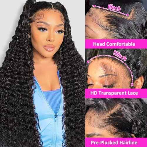 26 Inch Deep Wave Lace Front Wigs Human Hair 180% Density 13x6 HD Lace Frontal Wigs Human Hair Pre Plucked with Baby Hair Deep Curly Wigs for Black Women Natural Color