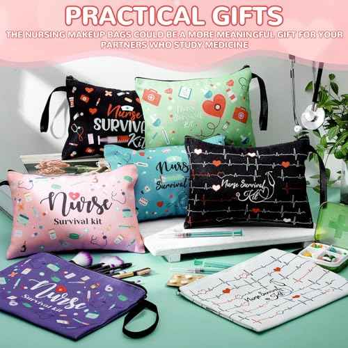 24 Pack Nurse Cosmetic Bags Bulk Nursing Survival Kit Canvas Zipper Pouch Bags Novelty Thank You Gift for Nurse Week Medical Assistant Week Healthcare Workers 2025 Nursing Graduation(Classic)