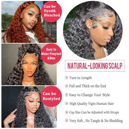 28 Inch Deep Wave Lace Front Wigs Human Hair 200% Density 13x4 HD Lace Front Wigs Human Hair Pre Plucked Deep Curly Wig for Women Natural Black