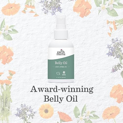 Earth Mama Belly Oil for Dry Skin | Calendula Skin Care Moisturizer Oil to Encourage Natural Elasticity and Help Prevent Stretch Marks During Pregnancy and Postpartum, 4-Fluid Ounce