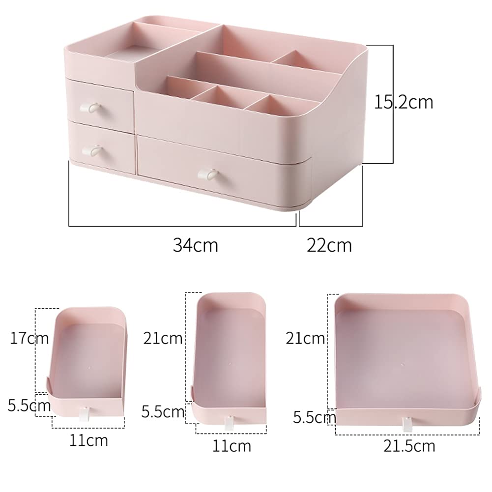 MIUOPUR Makeup Organizer for Vanity, Large Capacity Desk Organizer with Drawers for Cosmetics, Lipsticks, Jewelry, Nail Care, Skincare, Ideal for Bedroom and Bathroom Countertops - Large Pink