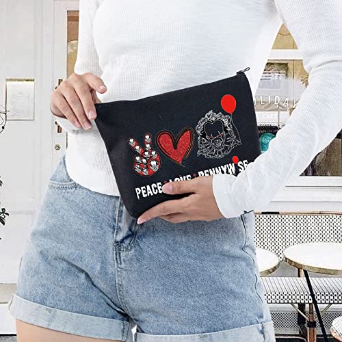 LEVLO Clowns Cosmetic Make Up Bag Movie Fans Gift Peace Love Movie Makeup Zipper Pouch Bag Horror Movie Gift (Black Peace Pennywise)