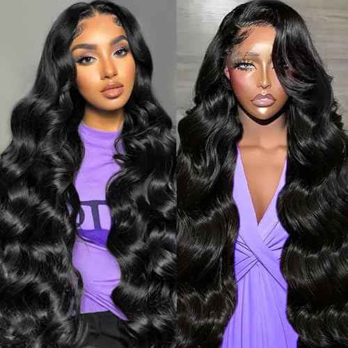 13x6 Body Wave Lace Front Wigs Human Hair Wig 15A Raw 250 Density Indian HD Lace Frontal Human Hair Wigs for Women (24 Inch)
