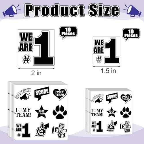 Colarr 180 Pcs Black Team Spirit Temporary Tattoo 2", 1.5" Face Body Paw Go Team Cheer Tattoo Removable Glitter School Spirit Stickers for Classroom Cheerleading Football Sports Games