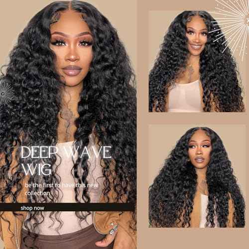 28 Inch Glueless Wigs Human Hair Pre Plucked Pre Cut Closure Wigs Human Hair 180% Density Deep Wave Curly Lace Front Wig with Baby Hair