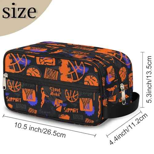 Travel Toiletry Bag for Boys Kids, Basketball Waterproof Hanging Dopp Kit for Men, Shaving Bag with Large Capacity for Travel, Sports, Shower