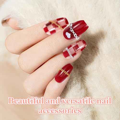12 Strips Metal Nail Art Chains Gold & Silver Nails Decorations with Box Stainless Steel Nails Accessories Nail Jewelry Chains for Manicure Decoration & DIY£¨11 Inch£©