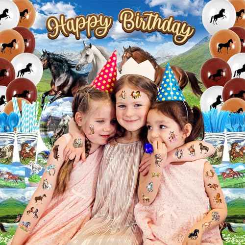 Horse Temporary Tattoos 52 Pcs Horse Tattoos for Kids Birthday Party Supplies Favors Tattoos Stickers Super Cute Gifts Party Decorations Girls Boys Classroom School Prizes Themed