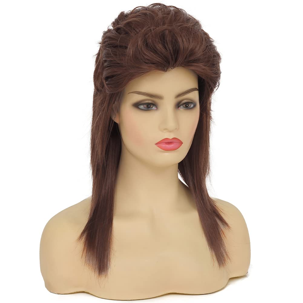 Swiking Mullet Wigs for Women Wine Red Curly Synthetic Heat Resistant Shoulder Length Hair 80s Rocker Cosplay Synthetic Wigs (Wine Red)